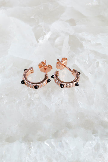 Rose gold black spike earrings